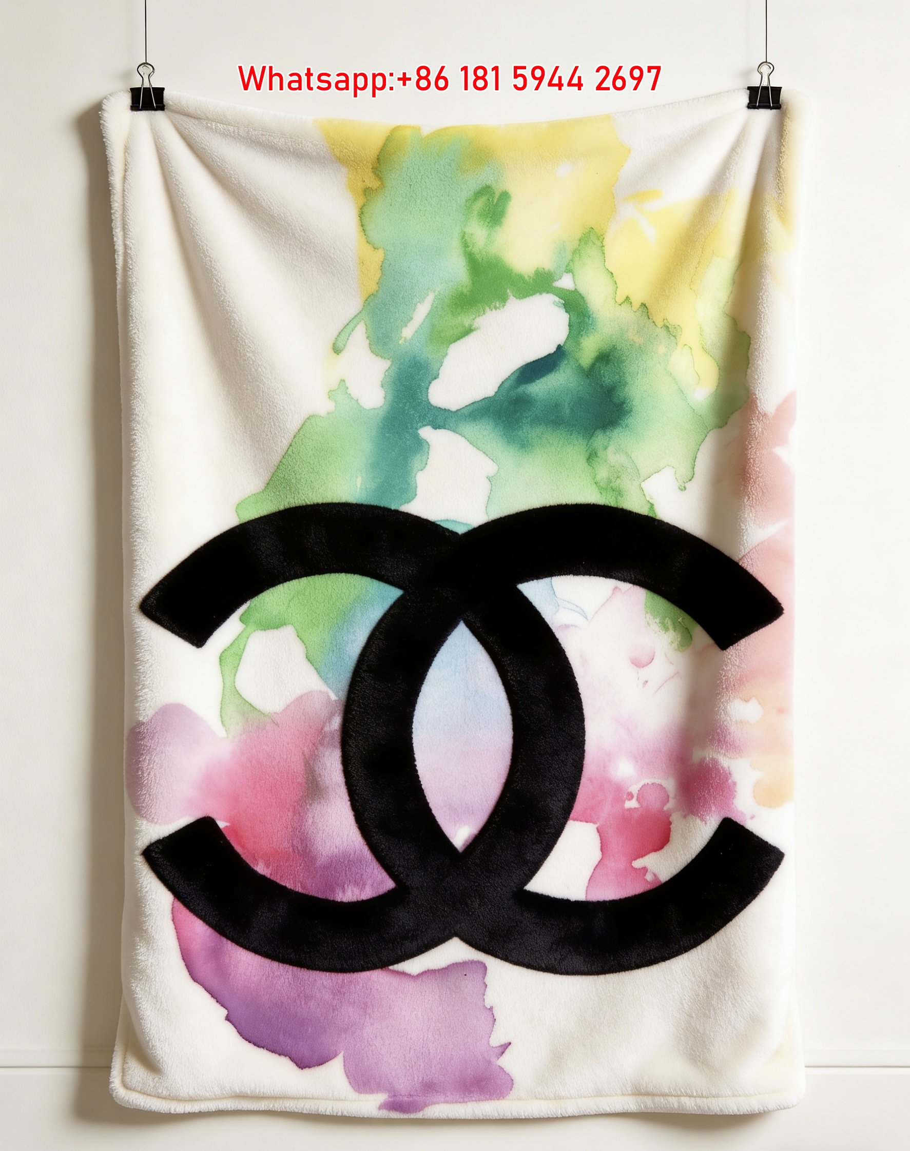 Chanel Flannel Throw Blanket Watercolor Floral Art Print IMG_7334